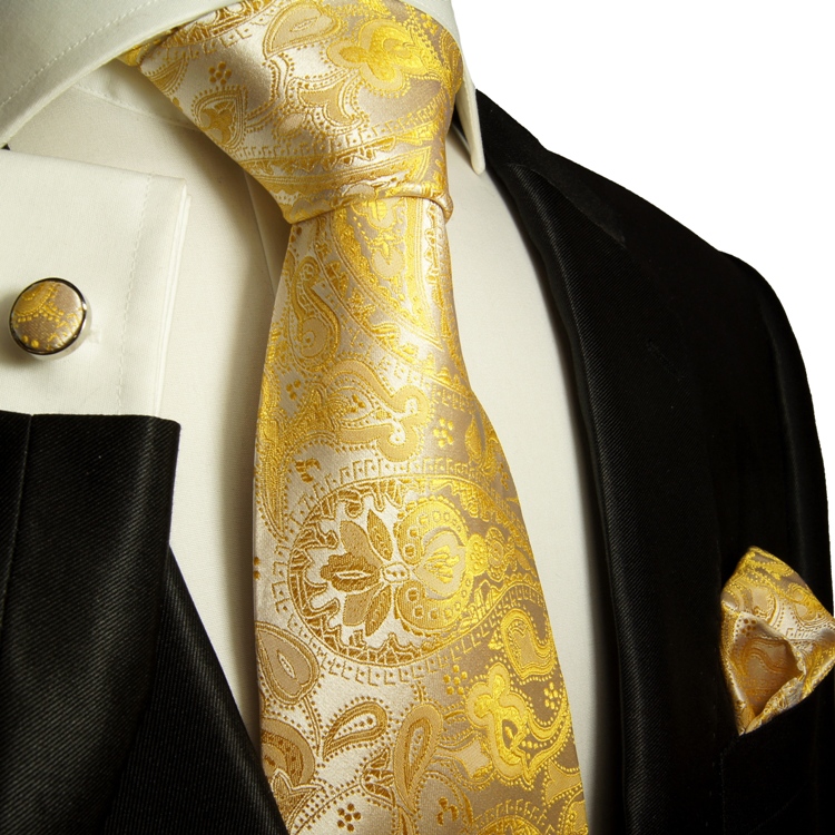 Paul Malone Shop - Yellow paisley necktie set 3pcs + handkerchief ...
