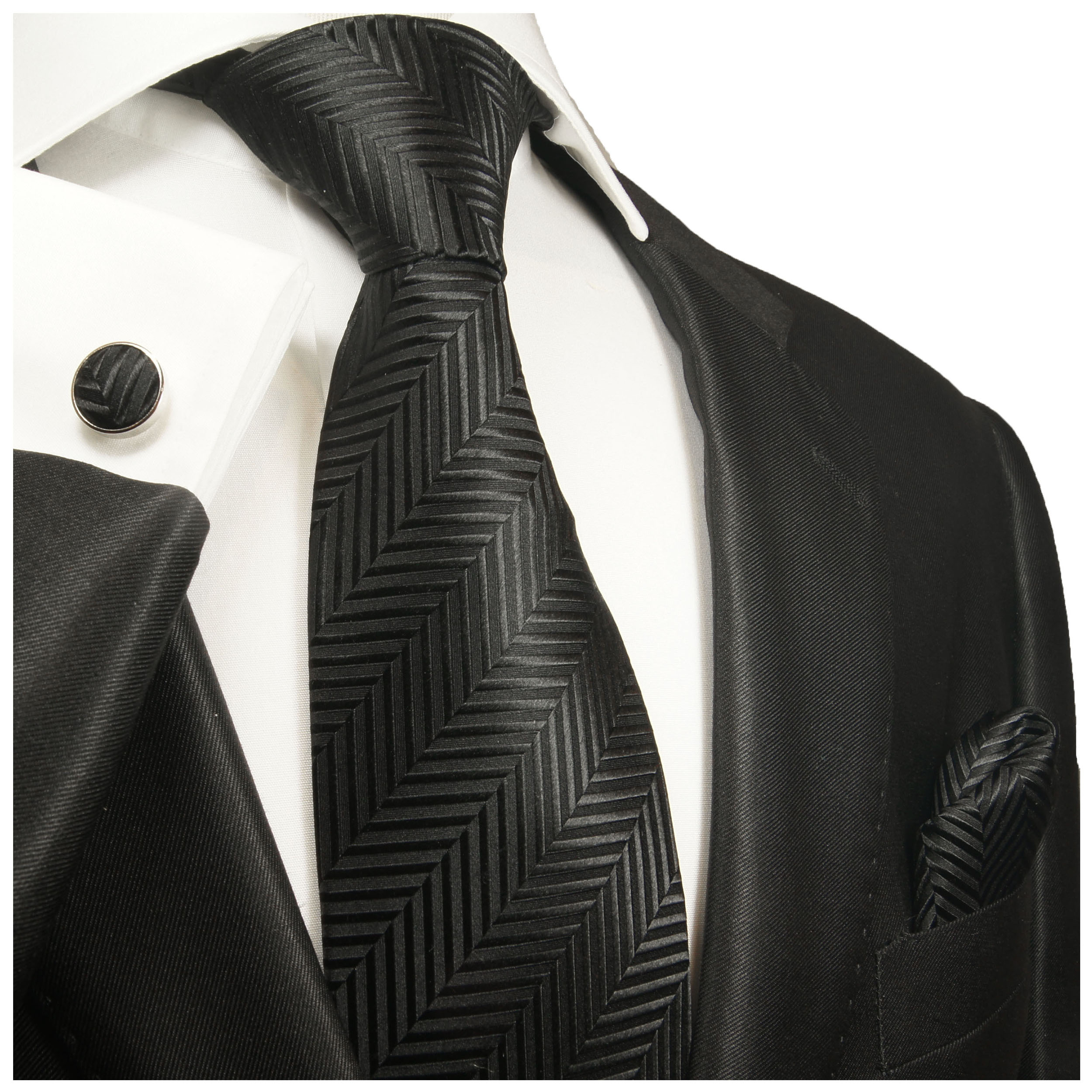 Extra long XL necktie Set 3pcs. black 100% silk mens tie by Paul Malone ...