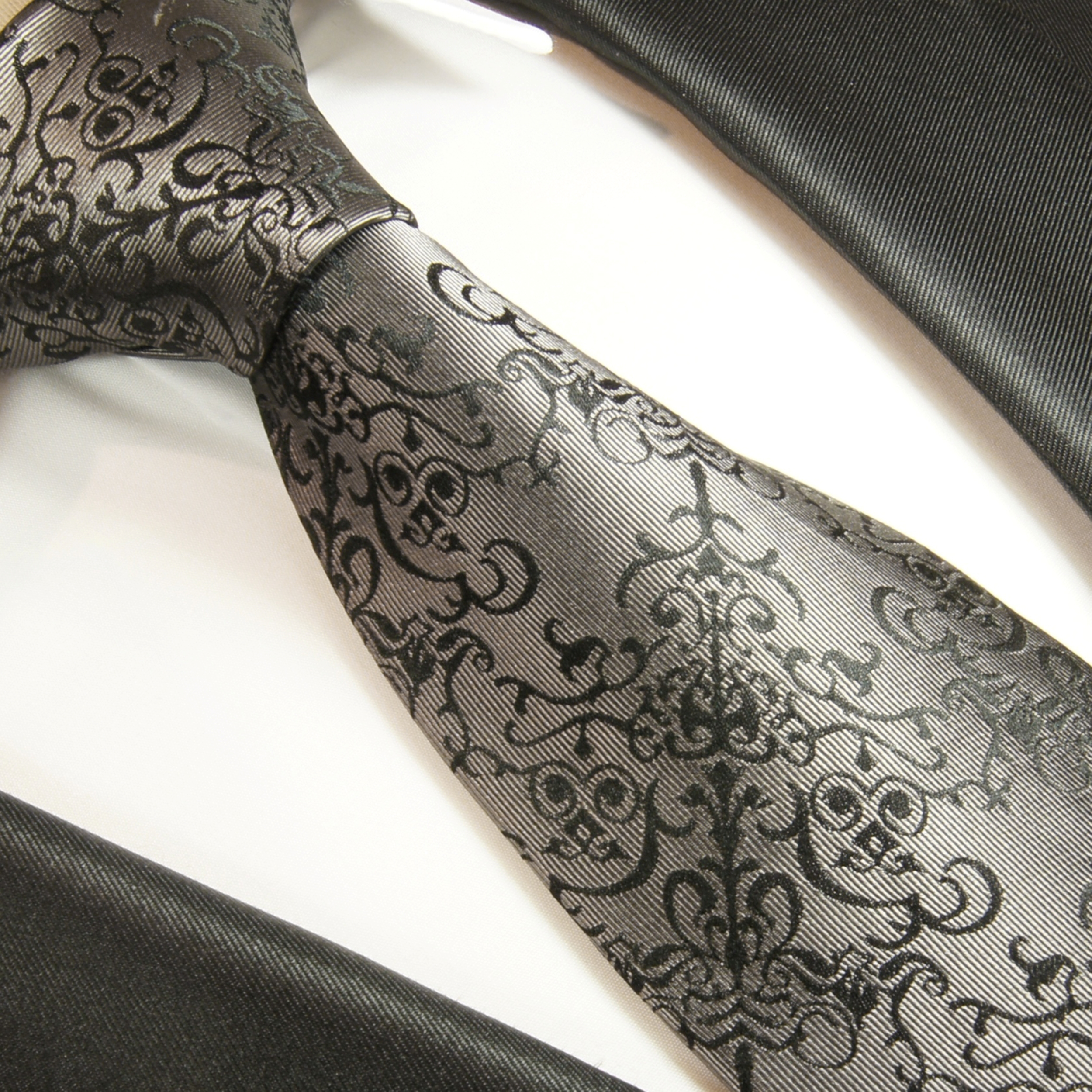 Silber schwarz Krawatte ) XL 165cm ( 2051 100% Malone - Shop Seidenkrawatte Paul