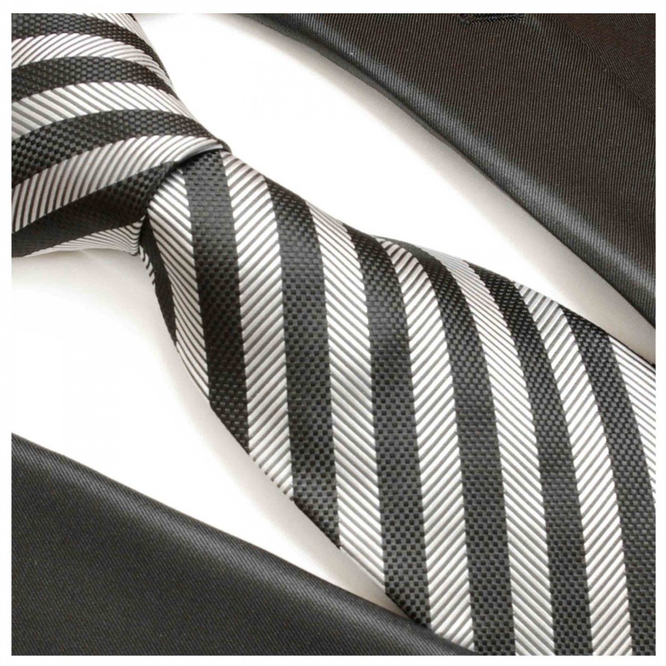 Necktie silver gray black striped mens tie