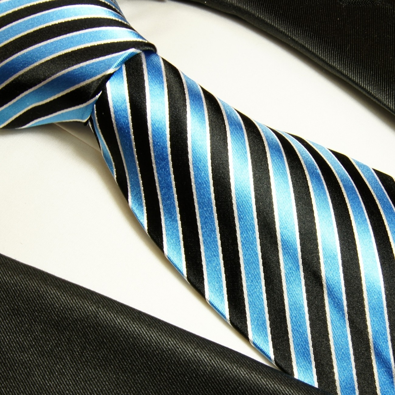 blue mens tie striped necktie - silk tie and pocket square and cufflinks