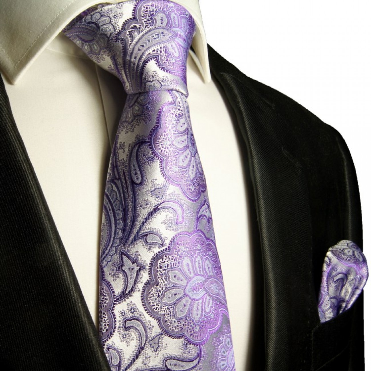 Purple Necktie Set 2pcs. Mens Tie 100% Silk + Hanky 372 - Paul Malone Shop
