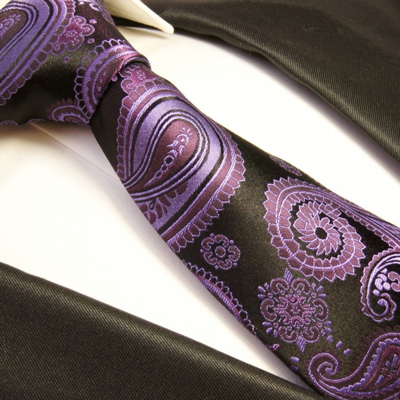 Purple paisley necktie set 3pcs 100% silk tie + handkerchief ...