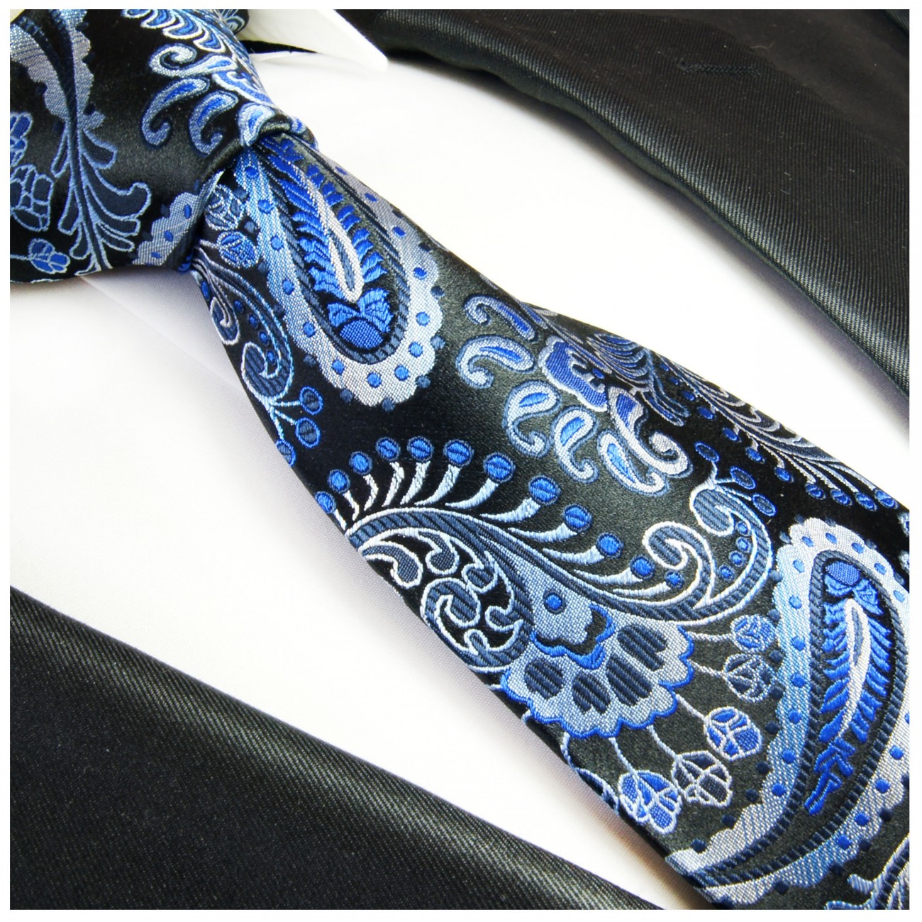 Black blue paisley mens tie Set 3pcs. silk necktie + pocket square ...