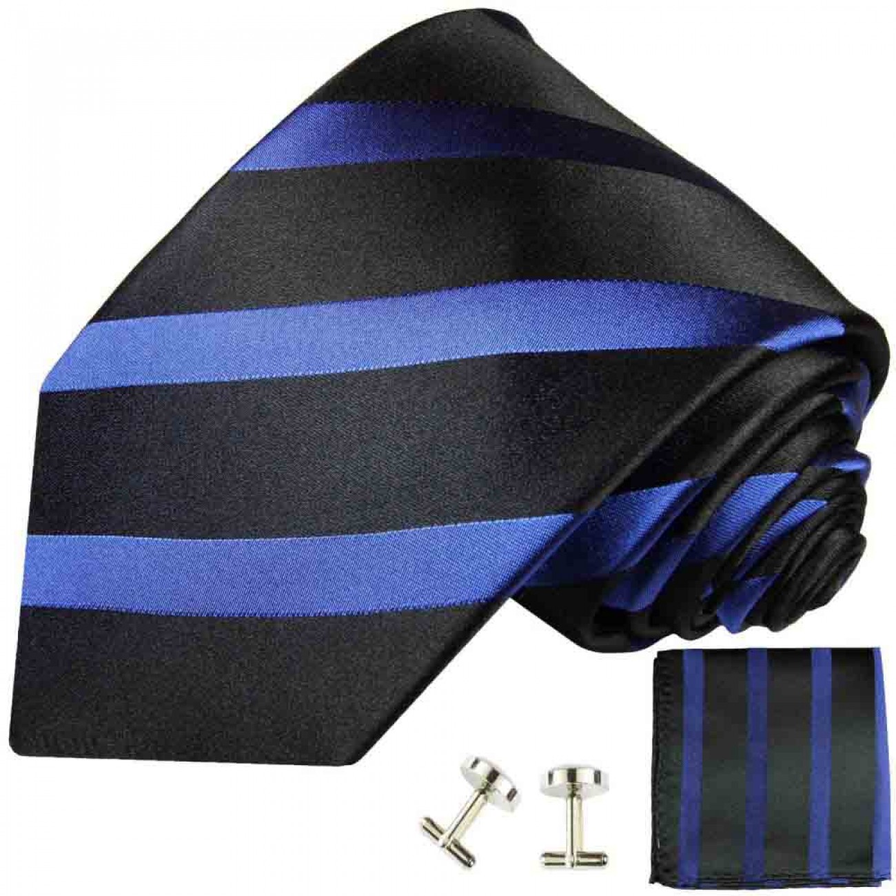 Blue black mens tie striped necktie - silk tie and pocket square and cufflinks