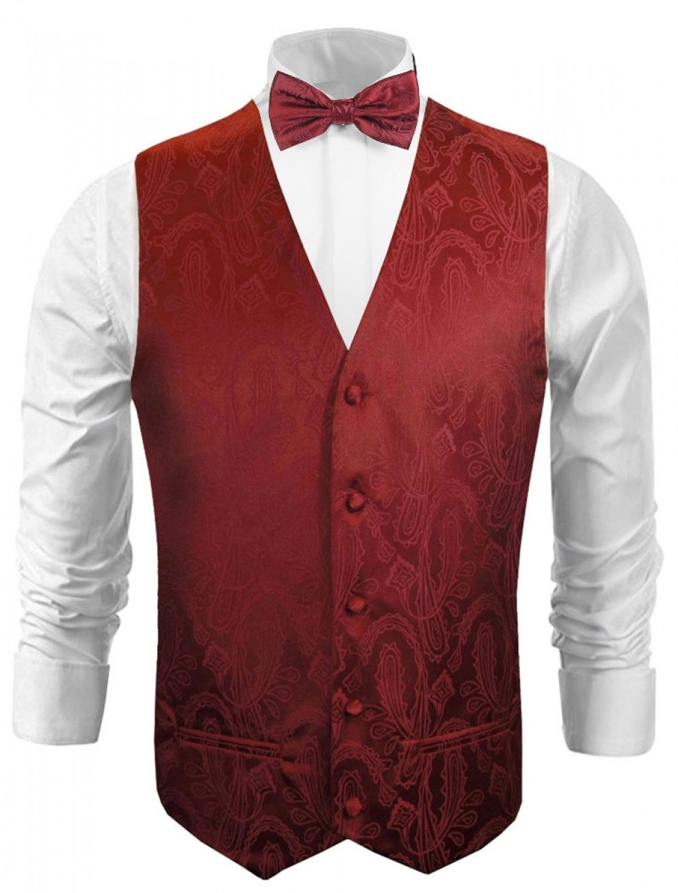 Wedding vest waistcoat maroon red paisley