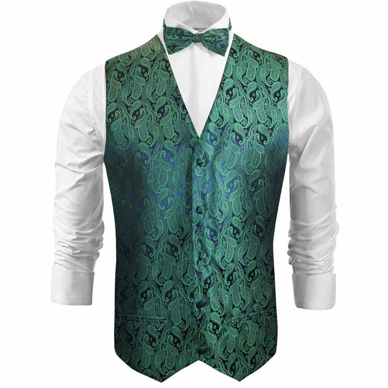 tuxedo vest green paisley wedding waistcoat and bow tie