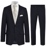 Blue wedding suit tuxedo set 6 pcs regular fit - ivory floral waistcoat - 100% virgin wool