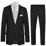 Elegant black Suit with white barock waistcoat set - mens wedding suit set 6 pcs 100% virgin wool