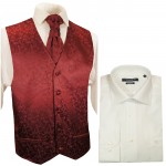 WEDDING VEST SET red + Modern Fit Shirt creme V95HL31