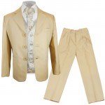 Boys tuxedo suit beige + ivory vest set with ascot tie