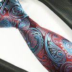 Aqua blue red mens tie 100% silk necktie paisley 2061