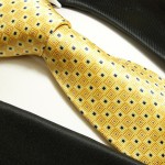 Yellow blue tie 100% silk mens tie polka dots necktie 689